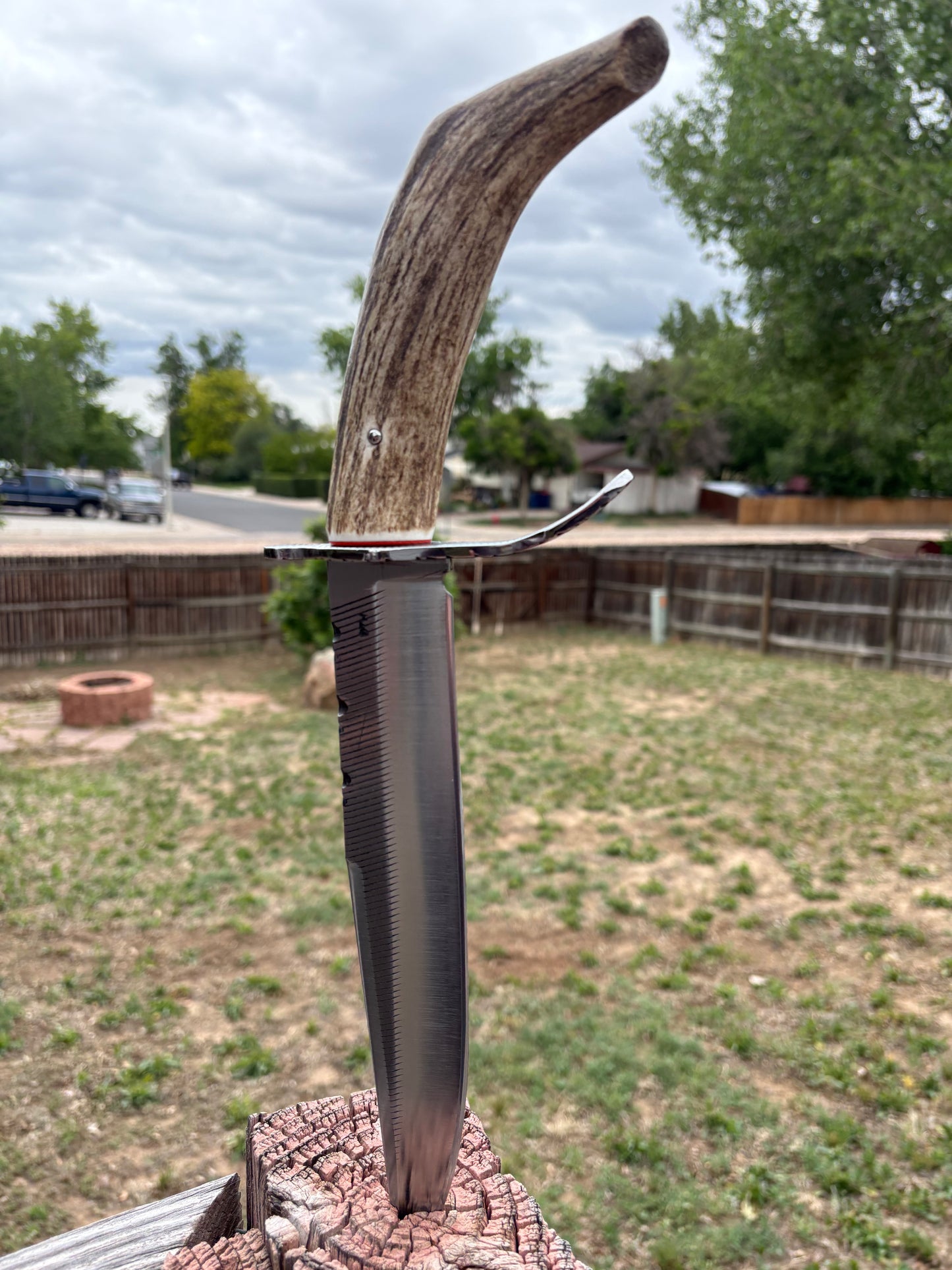 #238 Clip Point Fighter – Elk Tang Handle
