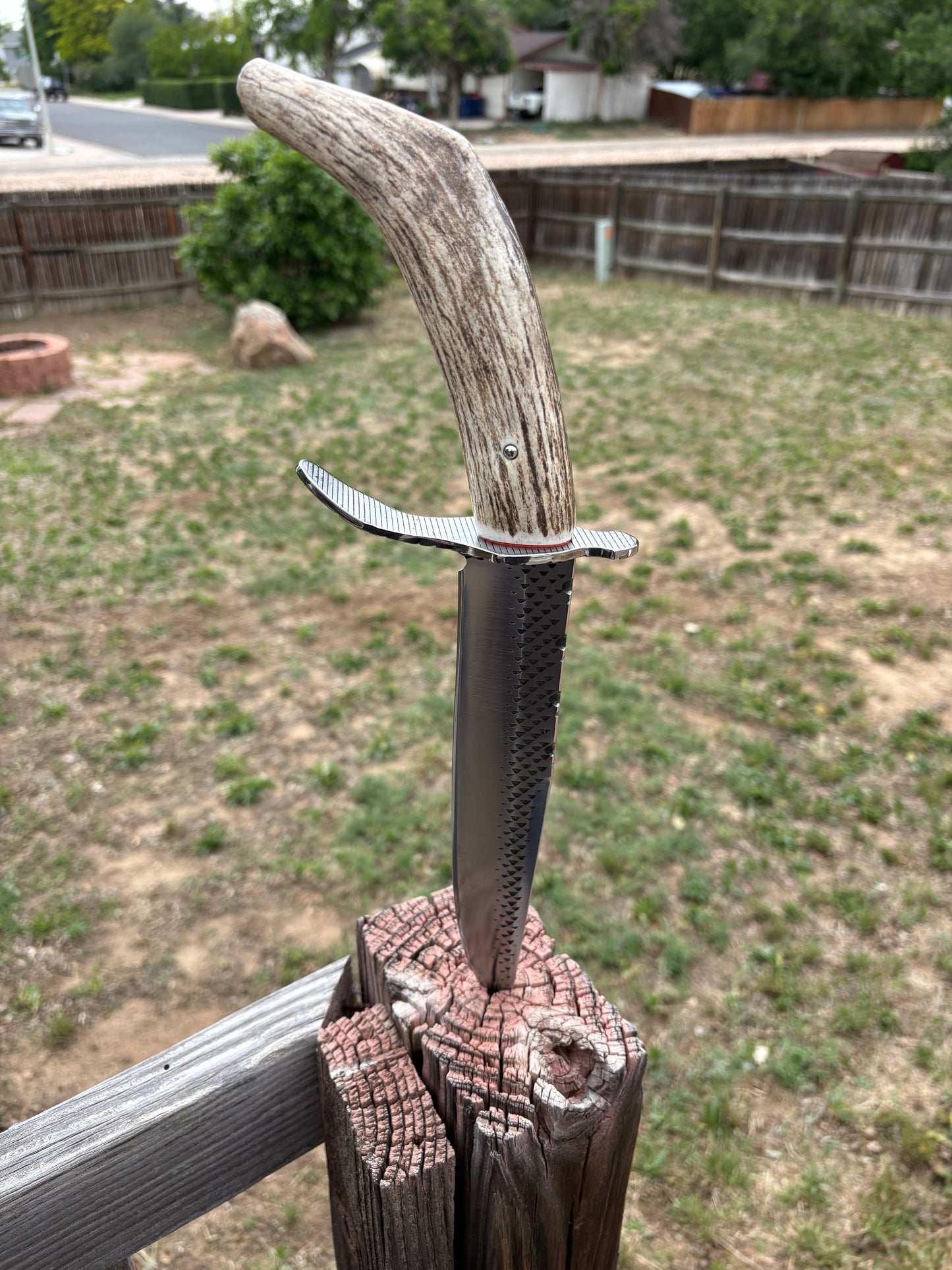 #238 Clip Point Fighter – Elk Tang Handle